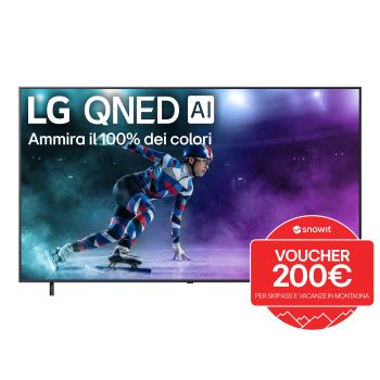 Vista frontale di una TV 86 pollici LG QNED AI QNED8E 4K Smart TV 2025 86QNED8EA6B con voucher snowit